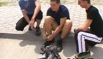 Real twinks analdrilled in 3some outdoor