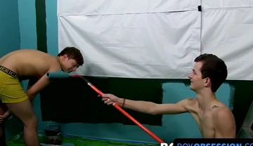 Vibrant twink feet painted with cum from a blowjob