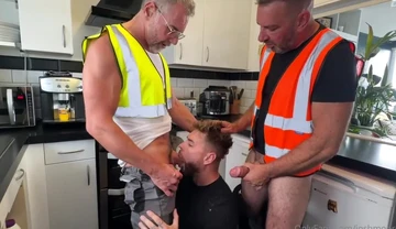 Muscle Slut Gets Used By 2 XL Daddy Plumbers