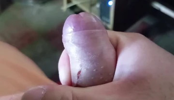 Approach to my cock with ejaculation, pulling milk